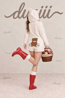 Duniii Original Teddy Bear Plush Hooded Romper