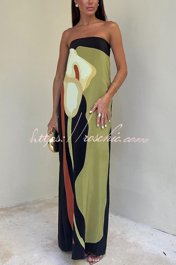 Abstract Floral Off Shoulder Maxi Dress – Vacation Loose Fit
