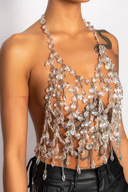 Crystal Embellished Halter Vest Top | Party Sleeveless