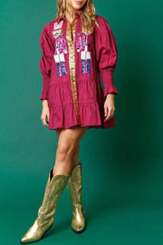 Sequined Nutcracker Button-Down Long Sleeve Mini Dress