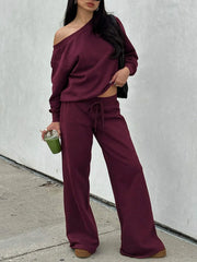 Sloping Shoulder Top & Wide-Leg Co-ord Set