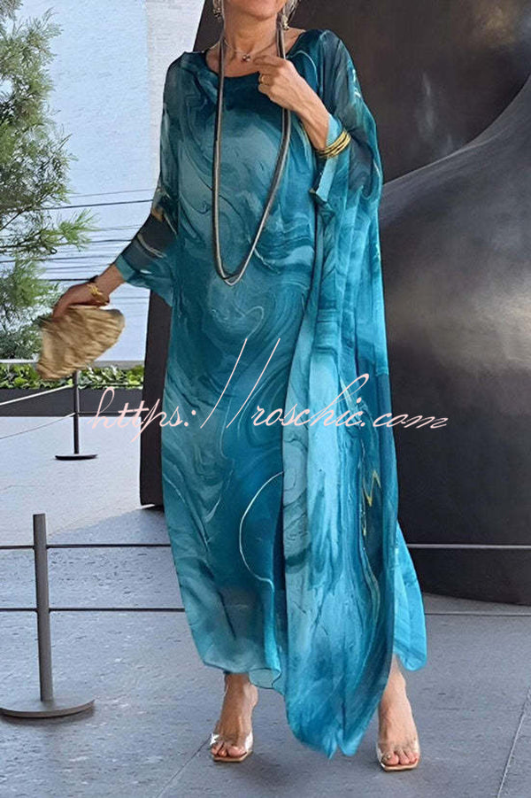 Printed Batwing Sleeve Loose Maxi Dress – Resort Style