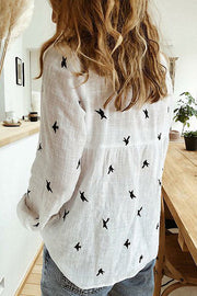 French Countryside Printed Cotton Linen Long Sleeve Top