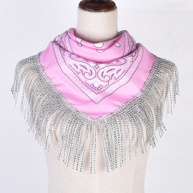 Retro Diamond Tassel Square Scarf – Polyester Accessory
