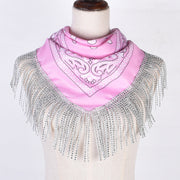Retro Diamond Tassel Square Scarf – Polyester Accessory