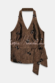 Sequin Halter Neck Backless Crop Top | Vacation Wear