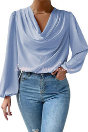 Satin Cowl Drape Neck Blouse – Long Sleeve Loose Fit Top