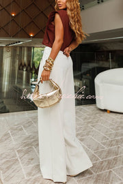 High Rise Wide Leg Pants with Elastic Waist & Pockets