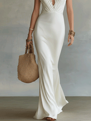 Ivory White Lace Trim Bohemian Sleeveless Maxi Dress