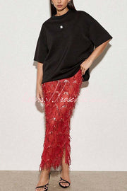 Sequin Mesh Tassel Midi Skirt – Party & Vacation Style