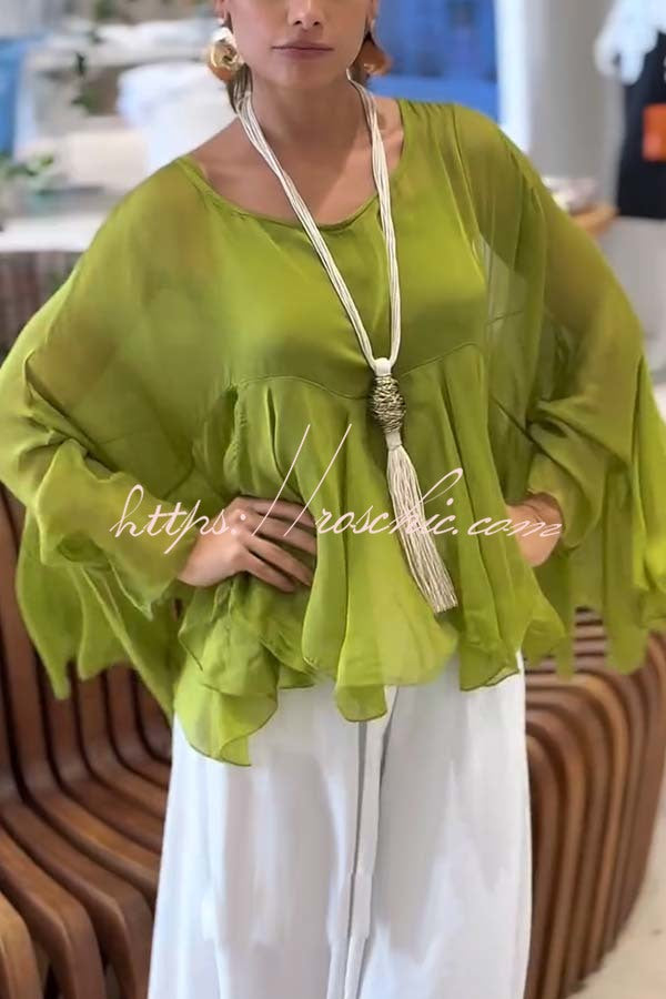 Chiffon Ruffle Batwing Top & Loose Pants Set – Vacation