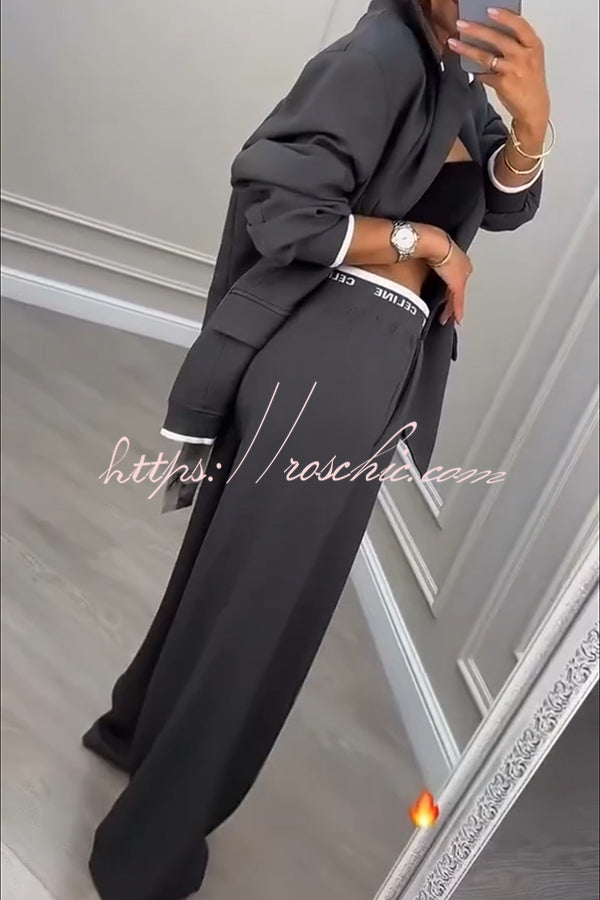 Ribbed Colorblock Lapel Blazer & Loose Pants Set