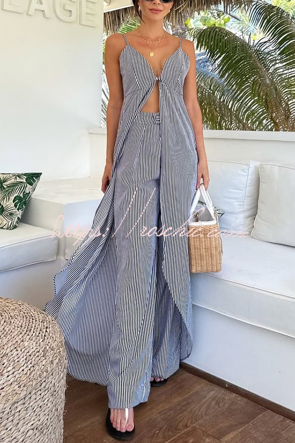 Striped Sleeveless Top & Wide-Leg Pants Set – Vacation Wear