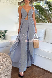 Striped Sleeveless Top & Wide-Leg Pants Set – Vacation Wear