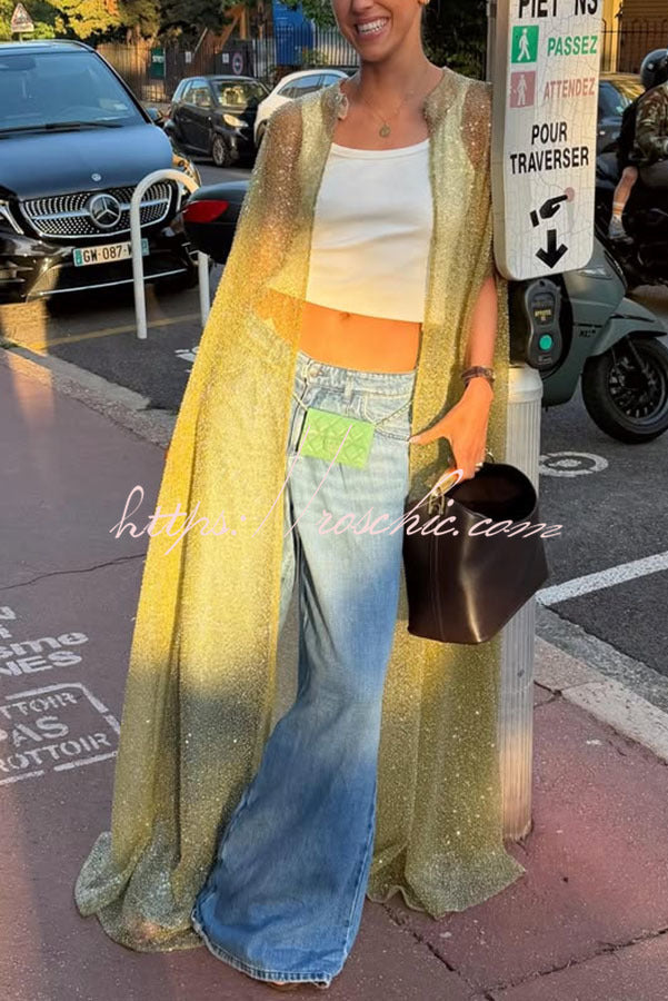 Sheer Sequin Maxi Cape Cover-Up for Party & Vacation