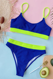 Purple Rib-Knit High-Waisted Padded Tankini Top