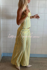 Striped Halter Two-Piece Set with Wide-Leg Pants