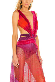 Deep V Backless Strappy One-Piece Swimsuit