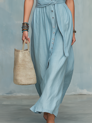 Powder Blue Belted Shirt Maxi Dress | Short Sleeve