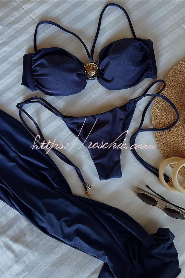 Metal Shell Strap Bikini & Cover-Up Dress Three-Piece Set