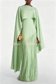 Fringed Hem Maxi Gown with Detachable Shawl Detail