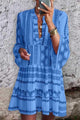 Nyomtatott, széles ujjú miniruha mandarin gallérral