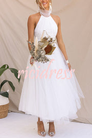Tulle Halter Maxi Dress with Gathered Detail