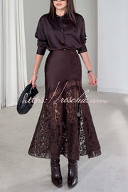Silk Satin & Lace Spliced Maxi Skirt | Elegant Vacation Style