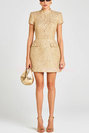 Tweed Pearl Button Mini Dress with Pockets