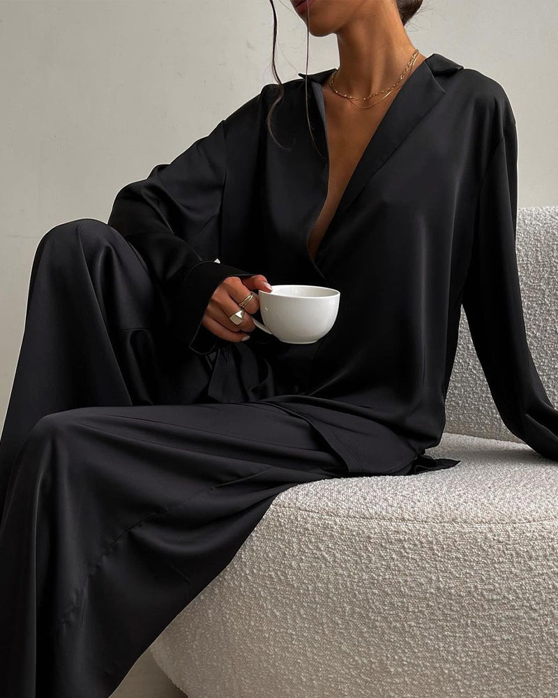 Faux Ice Silk Pajama Set