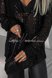 Chemise ample à manches longues et revers à paillettes pour tenue de fête