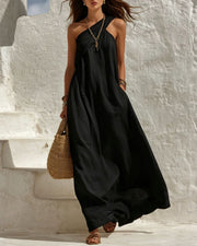 One-Shoulder Twist Ruched Loose Dress