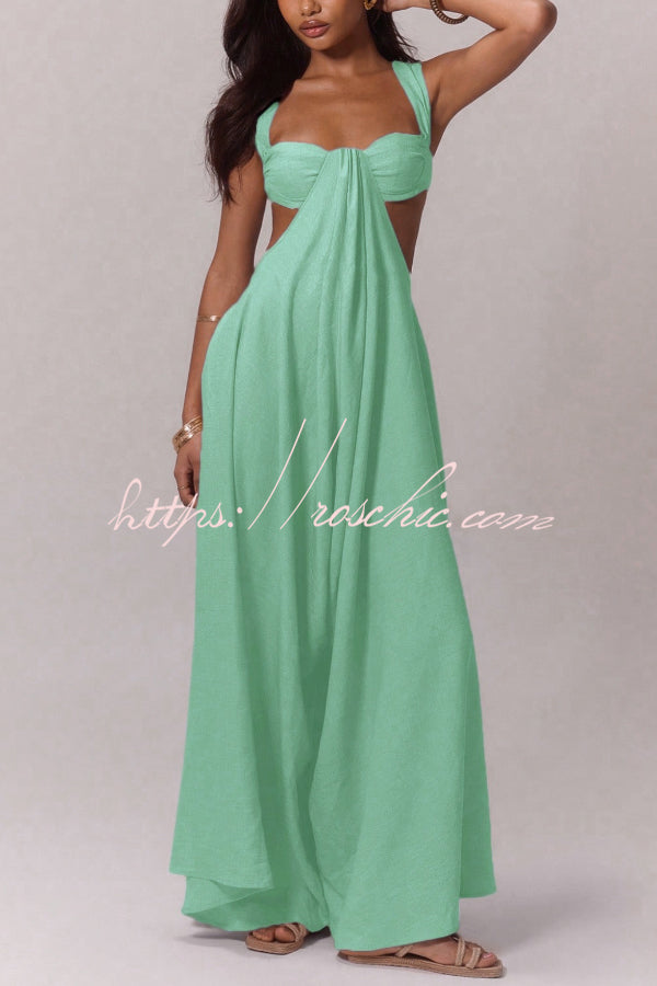 Women's Wide-Leg Jumpsuit – Square Neck Sleeveless Loose Fit