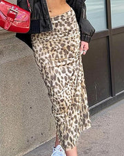 High-Waisted Leopard Print Mesh Mini Skirt