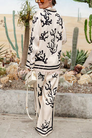 Satin Wide Leg Pants with Unique Print & Elastic Waist