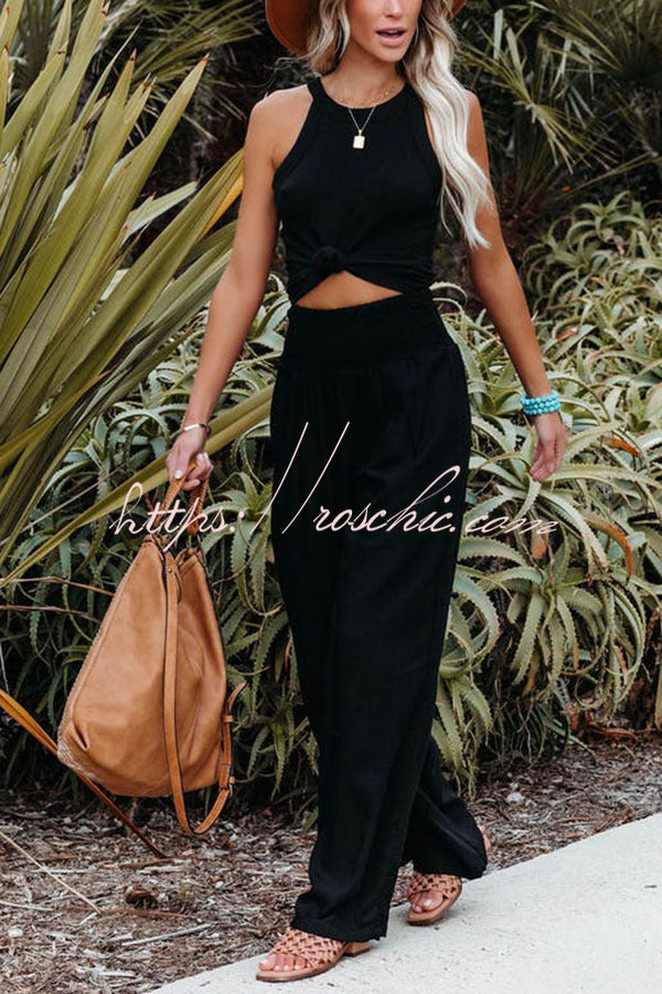 Smocked Pocketed Pants – Loose Fit Slub Cotton Vacation Style