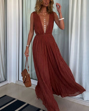 V-Neck Lace-Up Jumpsuit for Vacation & Resort Wear