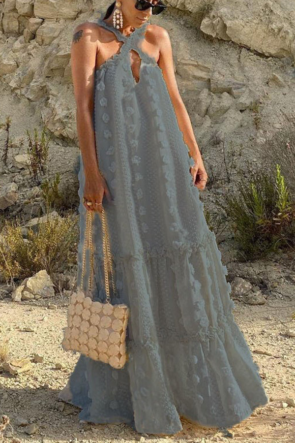 Floral Halter Maxi Dress – Sleeveless Beach Vacation Dress