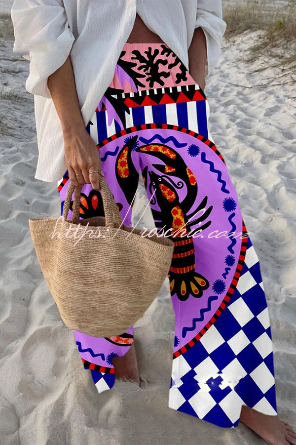 Marine Print Elastic Waist Loose Pants with Pockets
