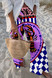 Marine Print Elastic Waist Loose Pants with Pockets