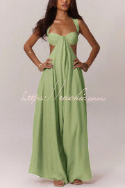 Women's Wide-Leg Jumpsuit – Square Neck Sleeveless Loose Fit