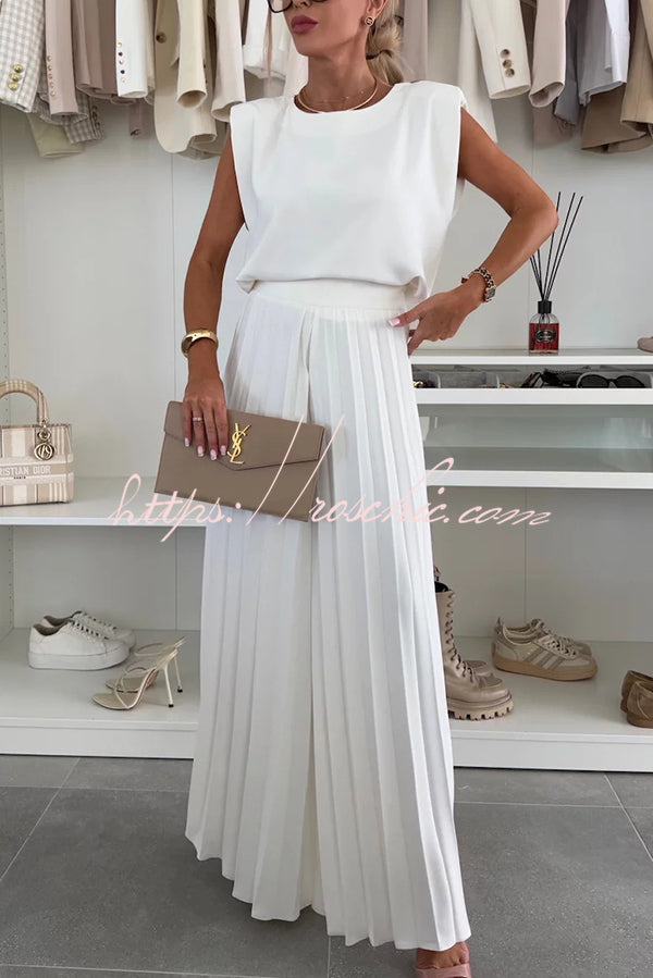 Women's Sleeveless Wide-Leg Pants Set with Pleated Top