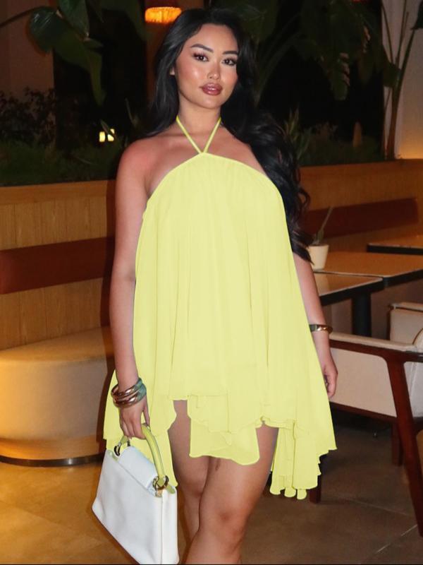 Women Summer Halter Sleeveless Backless Party Club Chiffon Basic Midi Dress