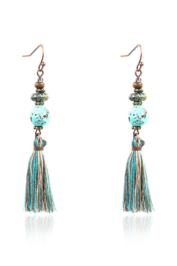 Hollow Carved Alloy Tassel Drop Earrings – Boho Retro