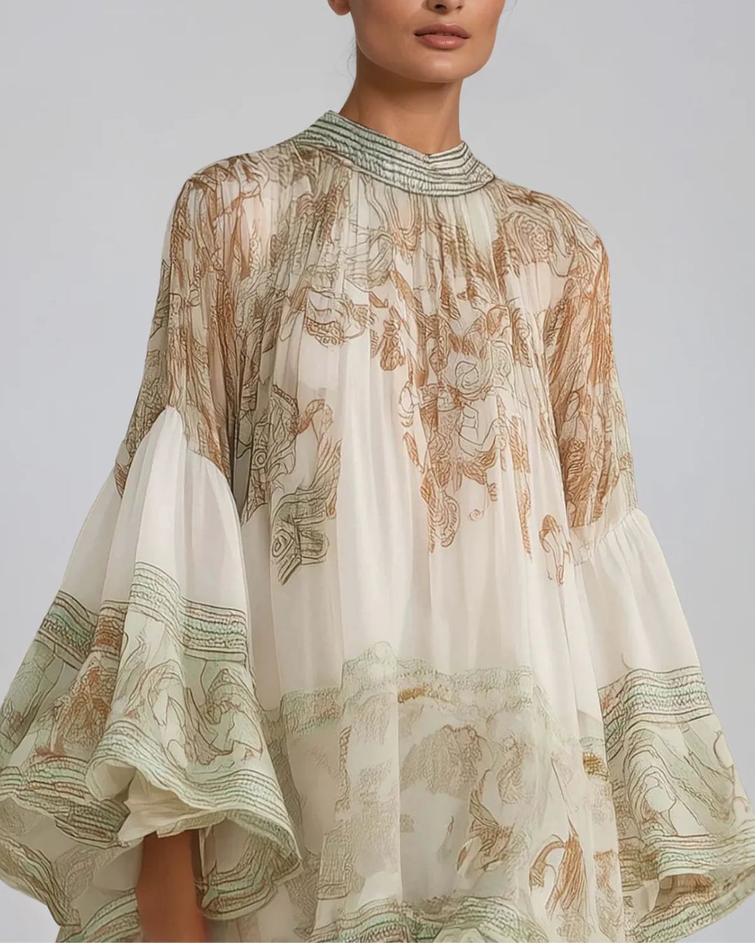 Bell Sleeve Print Ruffle Mini Dress