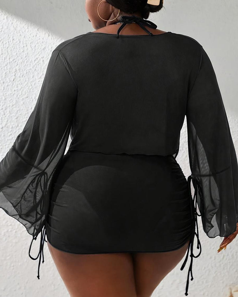 Sheer Mesh Bikini Four-Piece Set with Cover-Up & Skirt