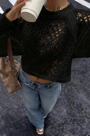 Openwork Knit Sweater – Backless Tie Back, Round Neck