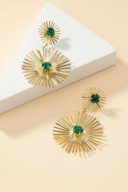 Emerald Rhinestone Line Earrings in Gold-Plated Metal