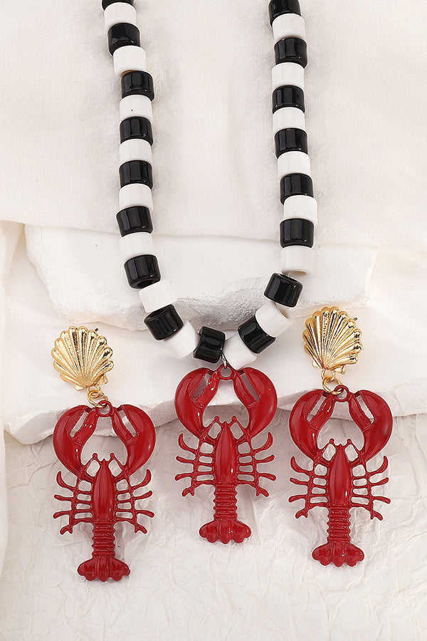 Lobster Crayfish Charm Earrings and Necklace Set