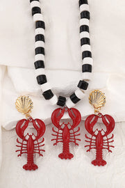 Lobster Crayfish Charm Earrings and Necklace Set